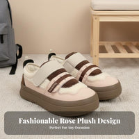 Rose hook and loop athletic shoes, lamb wool lining, women's board shoes, student sporty, chic design, autumn season