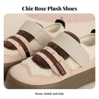 Rose hook and loop athletic shoes, lamb wool lining, women's board shoes, student sporty, chic design, autumn season