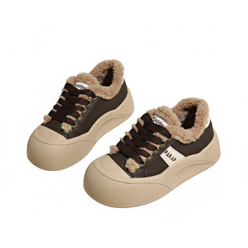 Cute Big Head Sneakers, Super Soft Fleece Lined, Women's Chunky Sole, Lambswool Warm Winter Non-Slip Everyday Shoes