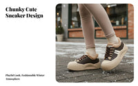Cute Big Head Sneakers, Super Soft Fleece Lined, Women's Chunky Sole, Lambswool Warm Winter Non-Slip Everyday Shoes