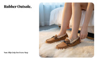 Shearling Leather Loafer Moccasins for Women, Slip-On, Autumn Winter, Warm Plush, New Arrival