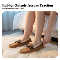 Shearling Leather Loafer Moccasins for Women, Slip-On, Autumn Winter, Warm Plush, New Arrival