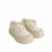 Milk Cream Plush Sneakers, Women's Winter Thick Sole, Round Toe, Chic Korean Style, Cute Bread Shoe
