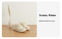 Milk Cream Plush Sneakers, Women's Winter Thick Sole, Round Toe, Chic Korean Style, Cute Bread Shoe