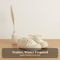 Milk Cream Plush Sneakers, Women's Winter Thick Sole, Round Toe, Chic Korean Style, Cute Bread Shoe