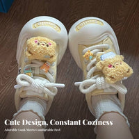 Butter Teddy Board Shoes, Plush Cartoon Decor, Thick Sole, Round Toe, Plush Comfort Everyday Style