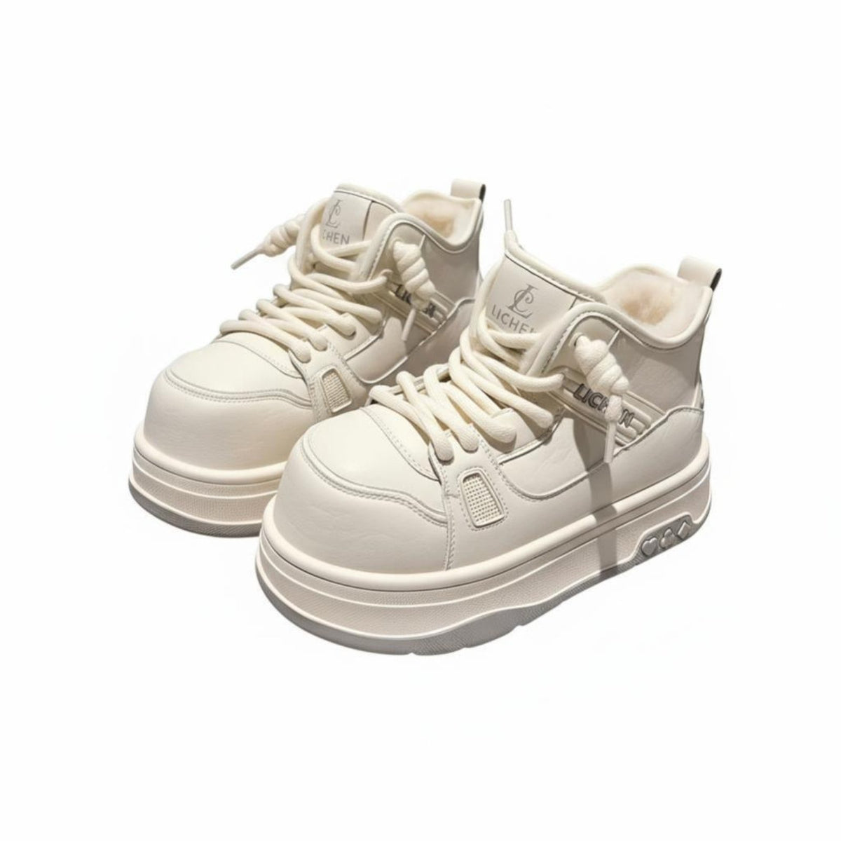 Women's Winter Boots, Thick Sole Loafers, Plush Lined, Relaxed Cream Shoes, Youth Style