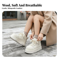 Women's Winter Boots, Thick Sole Loafers, Plush Lined, Relaxed Cream Shoes, Youth Style