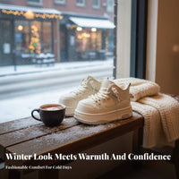 Women's Winter Boots, Thick Sole Loafers, Plush Lined, Relaxed Cream Shoes, Youth Style