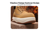 Elevated Ankle Boots, Chunky Front Work Boots, Thick Sole, Q Design, Sturdy Lace-Up, Autumn Winter, Youth Everyday Hiking Shoes