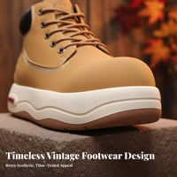Elevated Ankle Boots, Chunky Front Work Boots, Thick Sole, Q Design, Sturdy Lace-Up, Autumn Winter, Youth Everyday Hiking Shoes