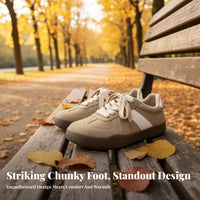 Retro German sneakers, faux lined, cross lace-up, warm autumn winter shoes for women, unique round toe