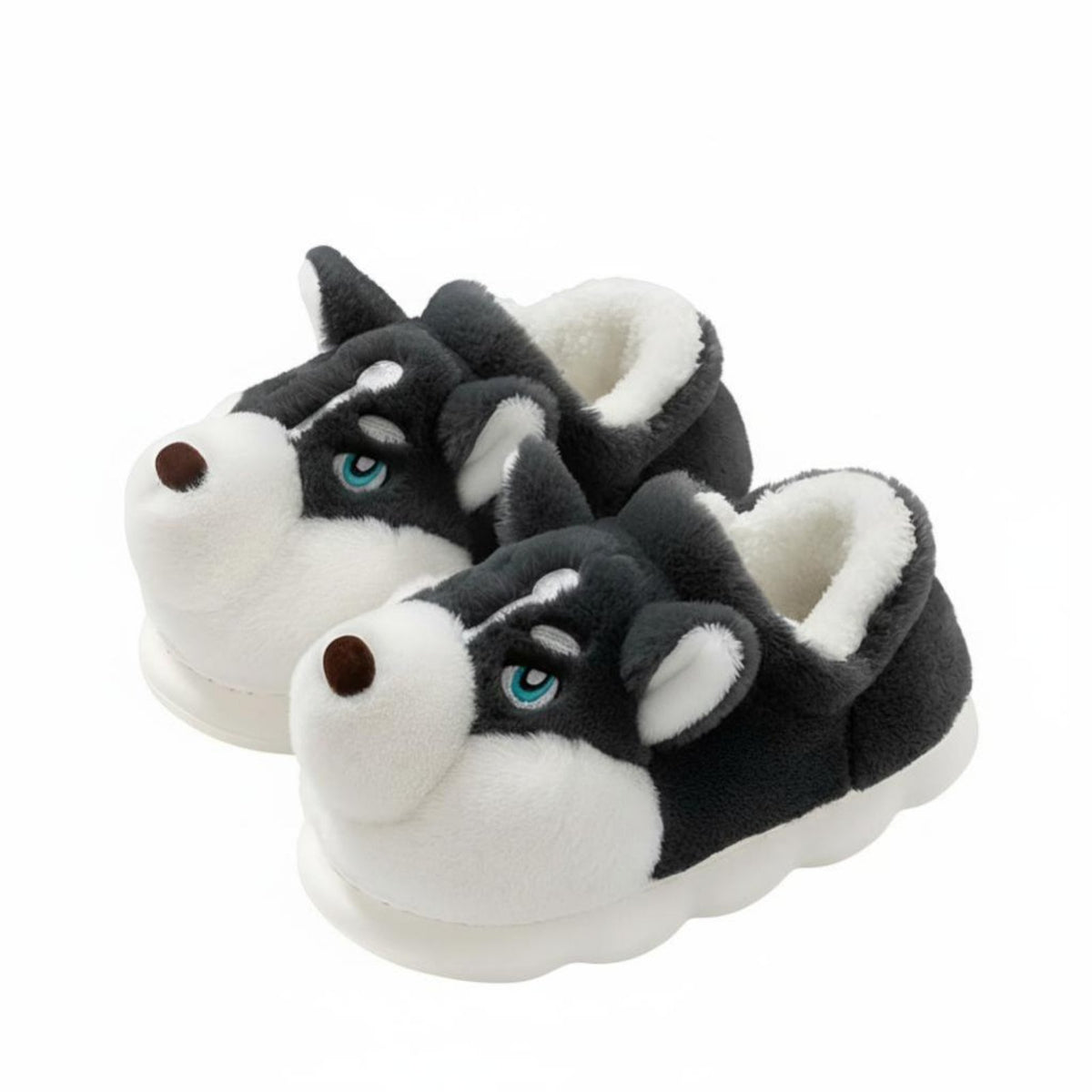 Men's Winter Plush House Shoes, Indoor Home Shoes, Cute Husky, Thick Sole, Anti-Slip Foam