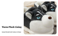 Men's Winter Plush House Shoes, Indoor Home Shoes, Cute Husky, Thick Sole, Anti-Slip Foam