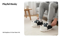Men's Winter Plush House Shoes, Indoor Home Shoes, Cute Husky, Thick Sole, Anti-Slip Foam