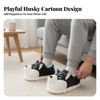 Men's Winter Plush House Shoes, Indoor Home Shoes, Cute Husky, Thick Sole, Anti-Slip Foam