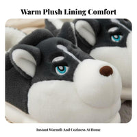 Men's Winter Plush House Shoes, Indoor Home Shoes, Cute Husky, Thick Sole, Anti-Slip Foam