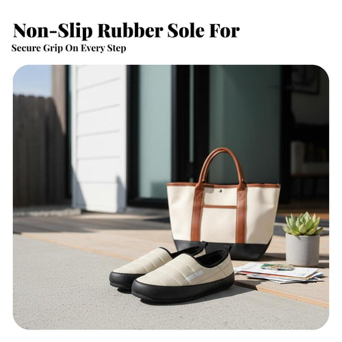 Cotton House Shoes, Non-Slip Rubber Sole, Plush Lined, Closed Heel Bread Style, Unisex Winter Indoor Outdoor, Japanese Design