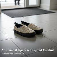 Cotton House Shoes, Non-Slip Rubber Sole, Plush Lined, Closed Heel Bread Style, Unisex Winter Indoor Outdoor, Japanese Design