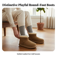 Women's Winter Boots, Cute Chunky Toe, Plush Fleece Lined, Thick Sole, Short Winter Boots, Youthful Comfort