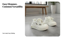 Thick Sole Bread Shoes, Cartoon Whiskered Fish Decor, Women's Sport Sneakers, Cream Lace-Up, Outdoor Autumn Winter Design