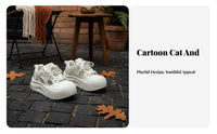 Thick Sole Bread Shoes, Cartoon Whiskered Fish Decor, Women's Sport Sneakers, Cream Lace-Up, Outdoor Autumn Winter Design