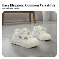 Thick Sole Bread Shoes, Cartoon Whiskered Fish Decor, Women's Sport Sneakers, Cream Lace-Up, Outdoor Autumn Winter Design