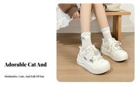 Thick Sole Bread Shoes, Cartoon Whiskered Fish Decor, Women's Sport Sneakers, Cream Lace-Up, Outdoor Autumn Winter Design
