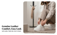 Women's Genuine Leather Platform Sneakers, Thick Sole Cream Shoes, Autumn Winter 2025, Chic Height Boost Casual Shoes
