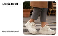 Women's Genuine Leather Platform Sneakers, Thick Sole Cream Shoes, Autumn Winter 2025, Chic Height Boost Casual Shoes