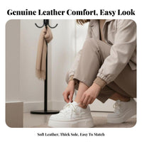 Women's Genuine Leather Platform Sneakers, Thick Sole Cream Shoes, Autumn Winter 2025, Chic Height Boost Casual Shoes
