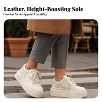 Women's Genuine Leather Platform Sneakers, Thick Sole Cream Shoes, Autumn Winter 2025, Chic Height Boost Casual Shoes