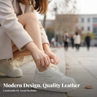 Women's Genuine Leather Platform Sneakers, Thick Sole Cream Shoes, Autumn Winter 2025, Chic Height Boost Casual Shoes