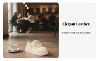Women's Genuine Leather Platform Sneakers, Thick Sole Cream Shoes, Autumn Winter 2025, Chic Height Boost Casual Shoes