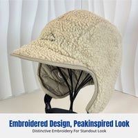 Thickened Sherpa Ushanka Hat, Double-Sided, Embroidered, Windproof Earflap Cap for Couples, Skiing & Cycling