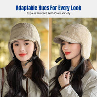Thickened Sherpa Ushanka Hat, Double-Sided, Embroidered, Windproof Earflap Cap for Couples, Skiing & Cycling
