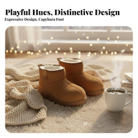 Cute Chunky Capybara Winter Boots, Plush Lined, Thick Sole, Short Ankle, Warm Shoes