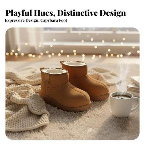 Cute Chunky Capybara Winter Boots, Plush Lined, Thick Sole, Short Ankle, Warm Shoes