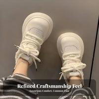 Chunky Sole Doll Shoes, Cute Big Head, Faux Lined, Women's Sneakers, Autumn Winter, Leather, Student Casual