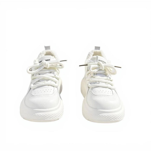 Chunky Sole Doll Shoes, Cute Big Head, Faux Lined, Women's Sneakers, Autumn Winter, Leather, Student Casual