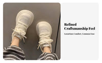 Chunky Sole Doll Shoes, Cute Big Head, Faux Lined, Women's Sneakers, Autumn Winter, Leather, Student Casual