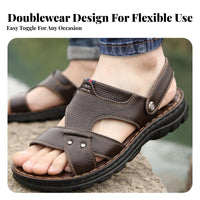 Men's Summer Leather Sandals, Soft Sole Flip-Flops, Outdoor, For Middle-Aged