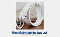 Pin Buckle Belt, Genuine Leather, Unisex Relaxed Waistband, Youth Business Sport Look