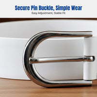 Pin Buckle Belt, Genuine Leather, Unisex Relaxed Waistband, Youth Business Sport Look