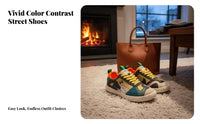 Men's Board Shoes, Clown Style, Soft Cushioned Sole, Patchwork Sport Shoes, Youth Trend, Lace-Up, PU Material, Autumn