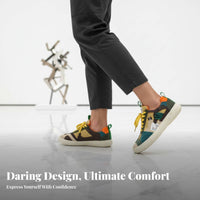 Men's Board Shoes, Clown Style, Soft Cushioned Sole, Patchwork Sport Shoes, Youth Trend, Lace-Up, PU Material, Autumn