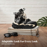 Vintage High Top Boots, Retro Style, Thick Sole, Height Boost, Women's Autumn Winter Lace-Up