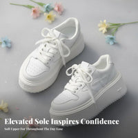 Thick Sole Cream Athletic Shoes for Women, 2025 New Season, Height Increasing, Relaxed Sport Shoes, Lace-Up, Stylish Design