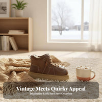 Retro Bread Short Boots, Chunky Sole Winter Boots, Plush Lined, Cute Ugly Style, Winter Design for Women