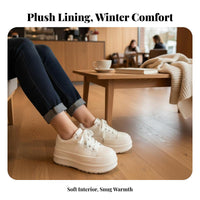Cute Ugly cream athletic shoes, Thick elevated Sole, Winter Women’s everyday Trainers, Korean design
